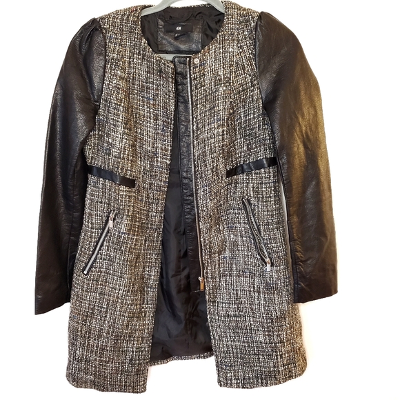 H&M tweed and vegan leather mid-length jacket - Picture 7 of 8
